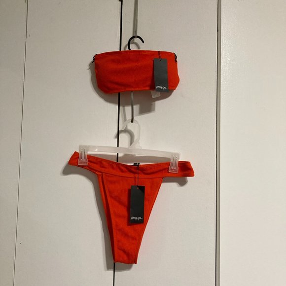 Nasty Gal Crinkle Bandeau Bikini Orange Top Size 6 Bottom 8 NWT! - Picture 9 of 16